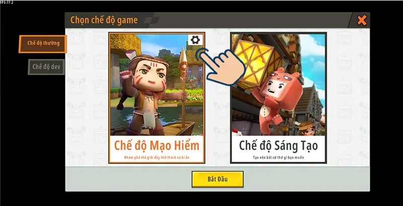 Bạn có thể lựa chọn Chế độ Mạo hiểm hoặc Chế độ Sinh tồn