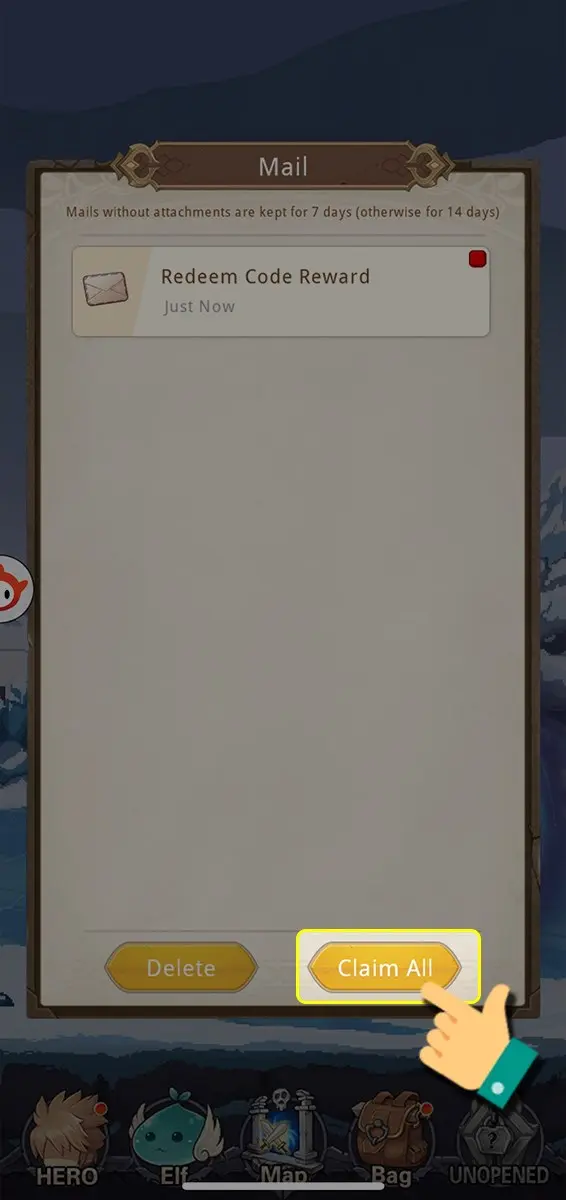 Chọn Claim All để nhận toàn bộ phần thưởng từ code