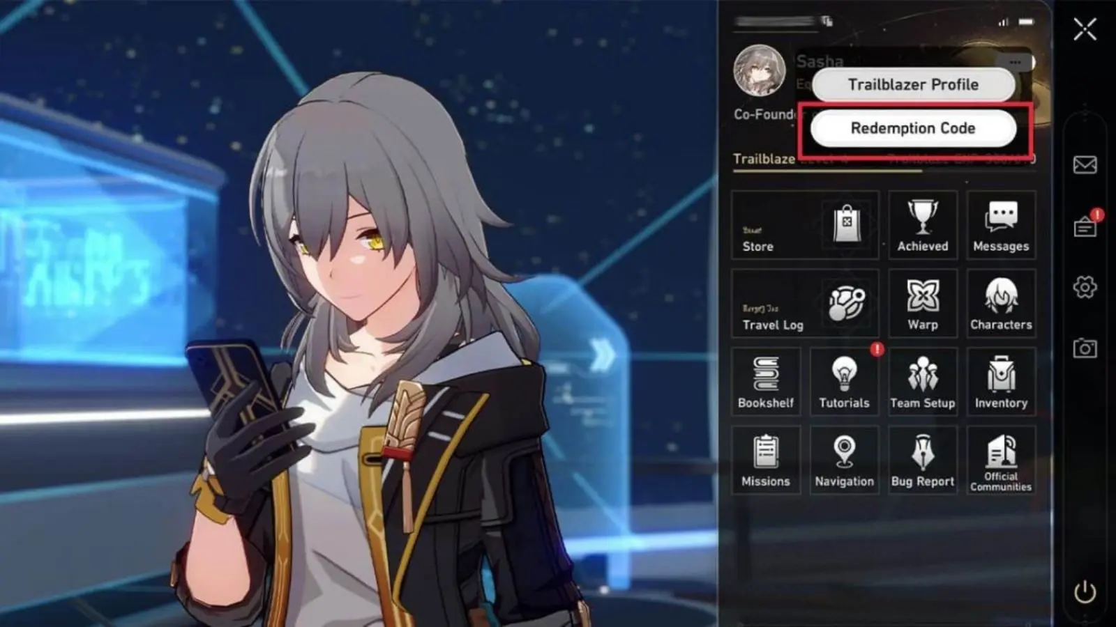 Chọn mục Redemption Code