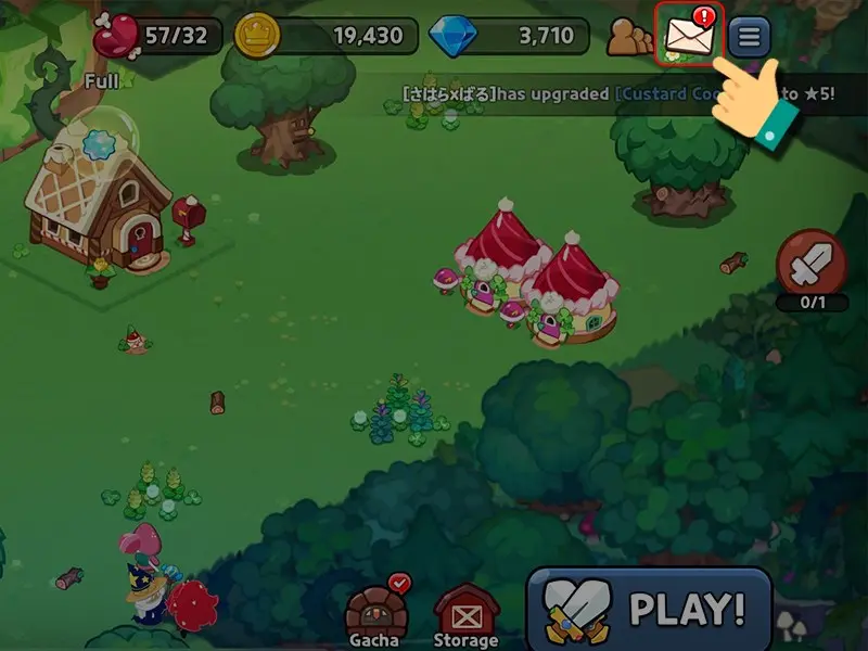 Bước 6 game thủ vào lại game và chọn biểu tượng bức thư ở góc bên phải