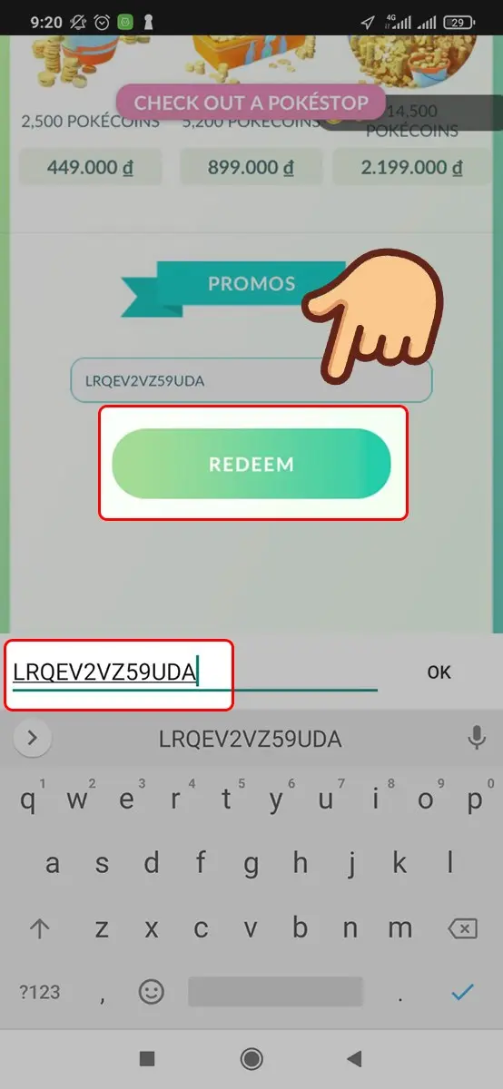 Bước 4 nhập code vào ô và chọn “Redeem”