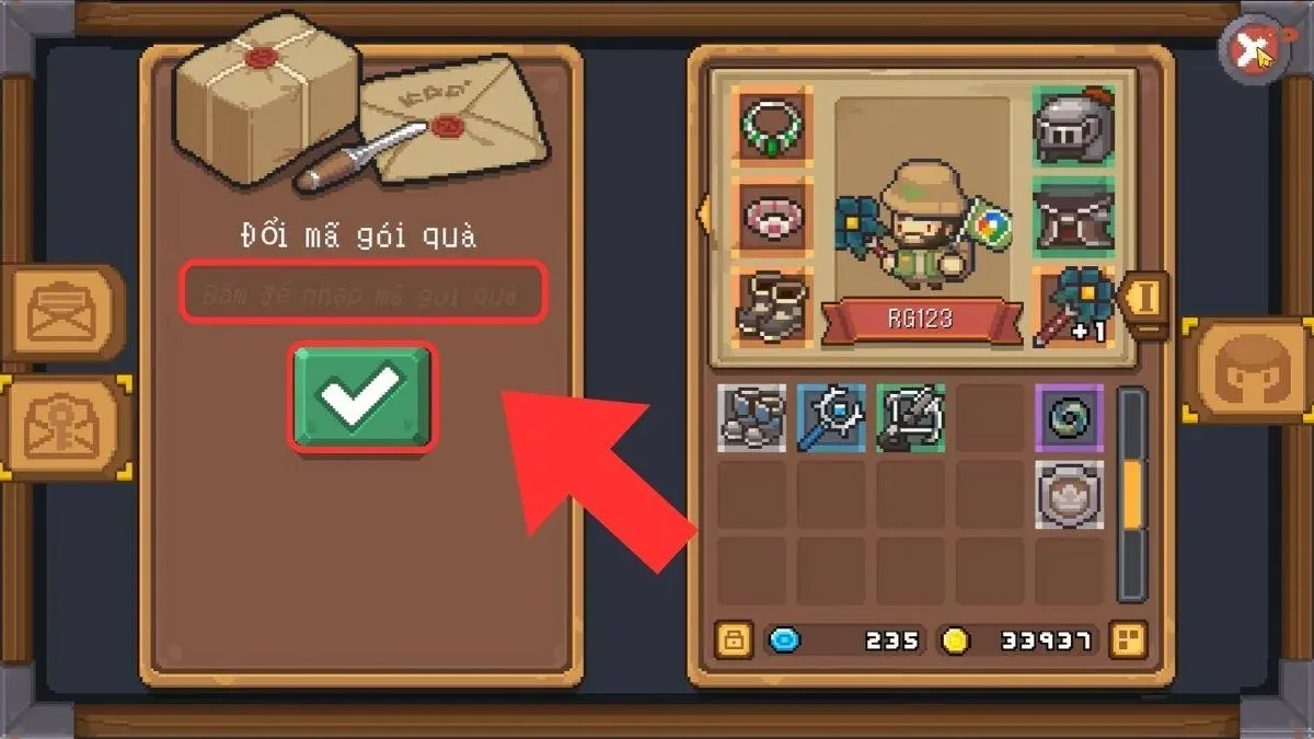 Bước 3 nhập code vào ô và chọn tick xanh