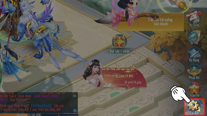 Đăng nhập vào game Nghịch Thiên Kiếm Thế, chọn mục Cài đặt