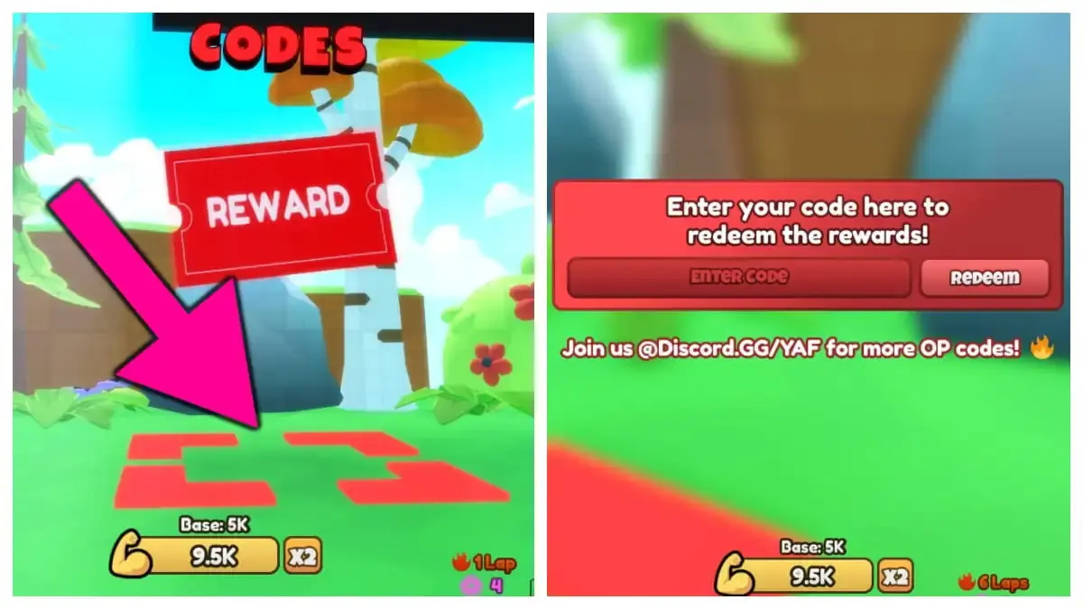 Di chuyển đến Codes, nhập mã giftcode cào ô Enter Code và nhấn Redeem