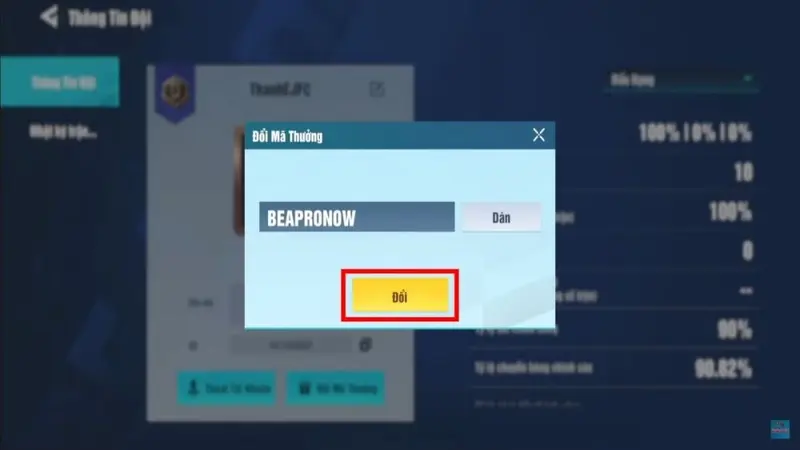 Nhập code Be A Pro Football và nhấn Đổi