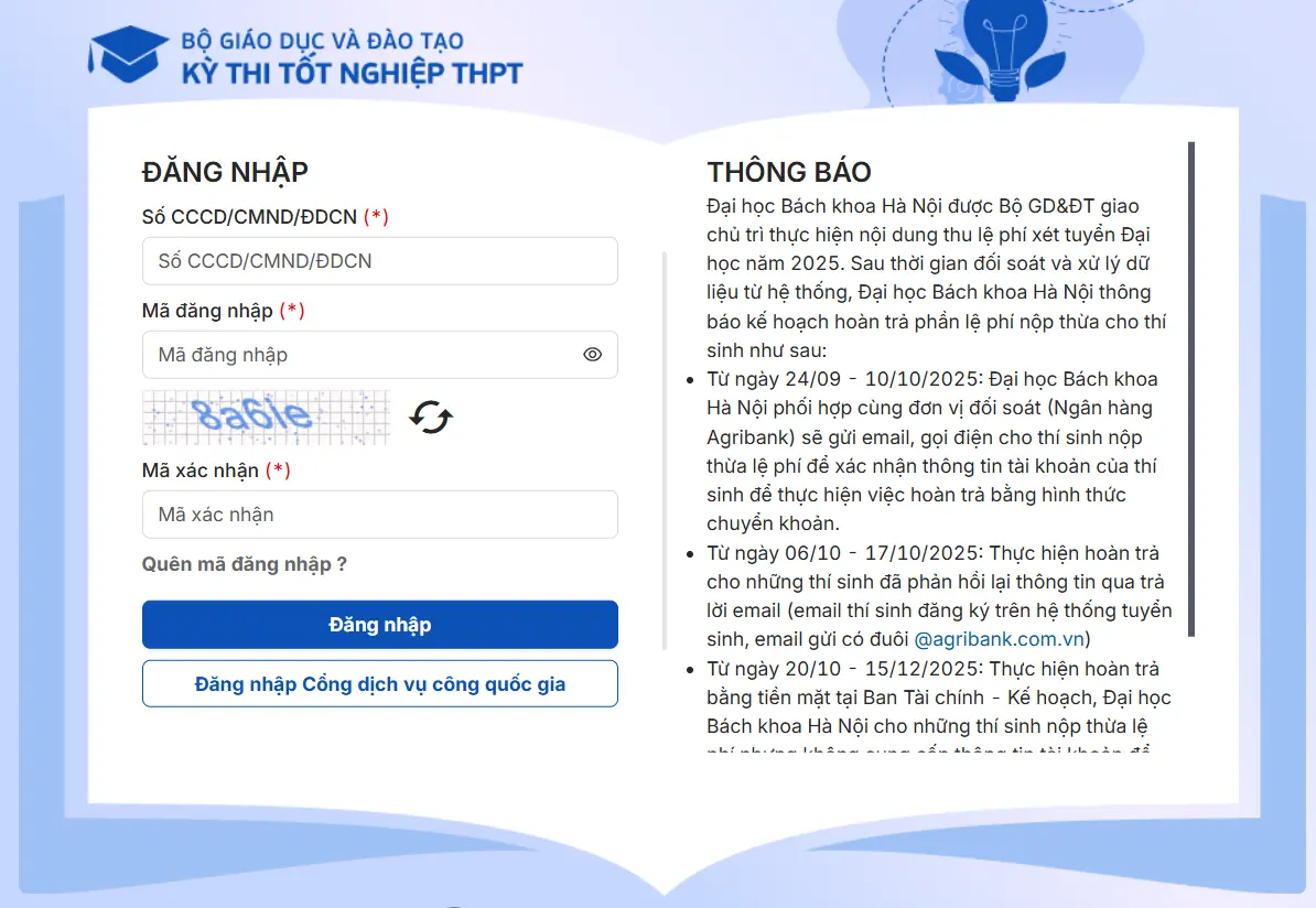 Cách đăng nhập thisinh.thithptquocgia.edu.vn 2026 3 Thí sinh đăng nhập bằng Cổng dịch vụ công quốc gia