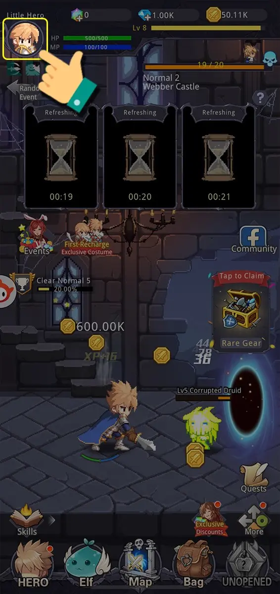 Truy cập vào game sau đó nhấn vào biểu tượng Avatar nhân vật