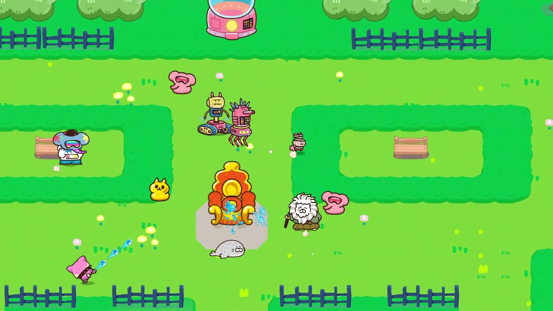 Pritto Prisoner ấn định ngày ra mắt 25/12 trên Switch 2, Switch và PC 2 Pritto Prisoner với các nhân vật trong game trên nền cỏ xanh