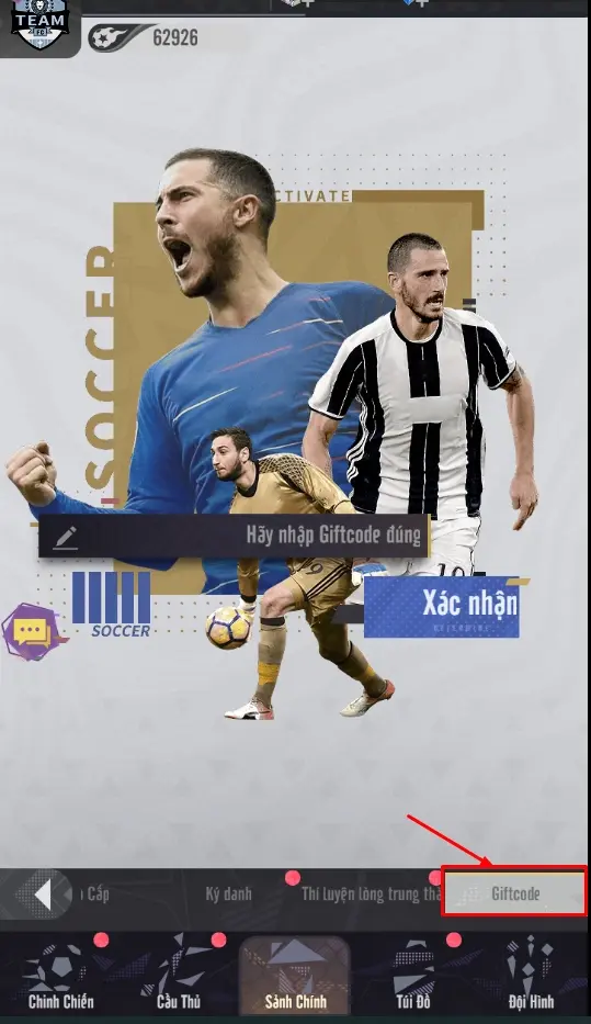 Bước 2 chọn mục “Giftcode”