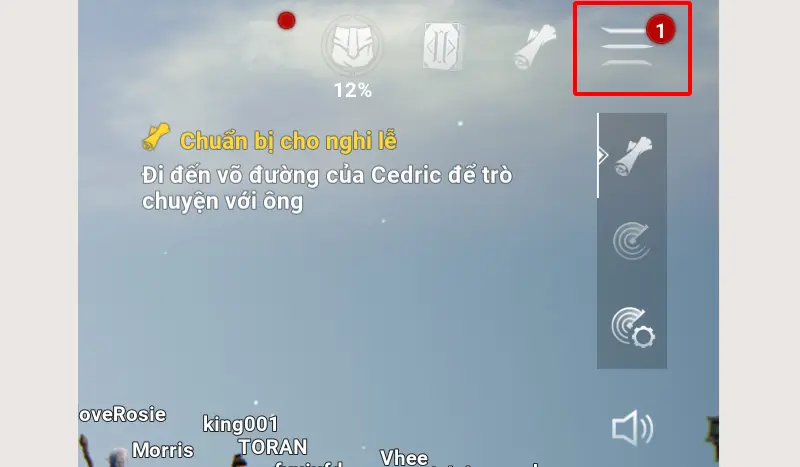 Bước 1 chọn “Sự kiện” ở góc bên phải màn hình