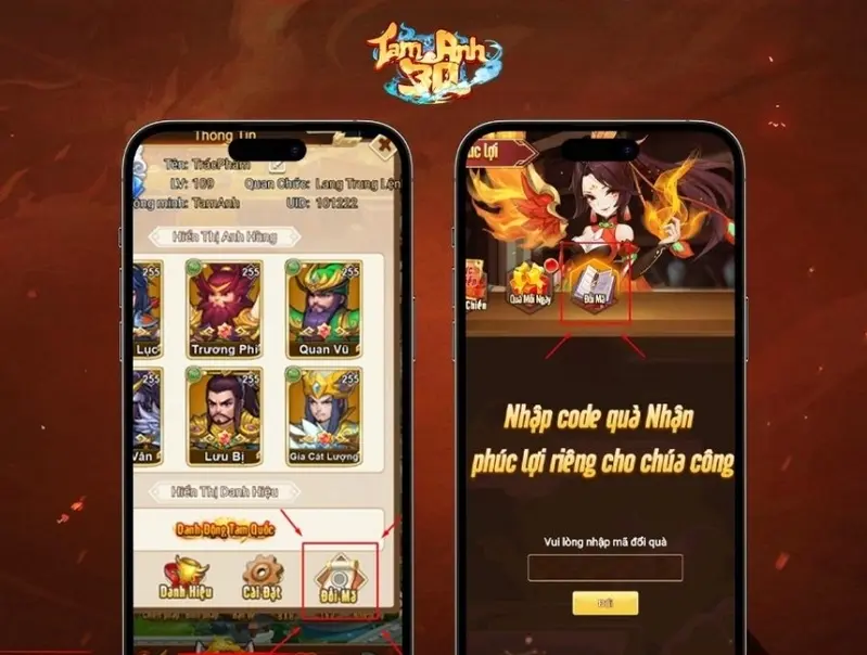 Bước 2 chọn mục “Đổi mã”. Sau đó nhập mã vào ô và chọn “Đổi”