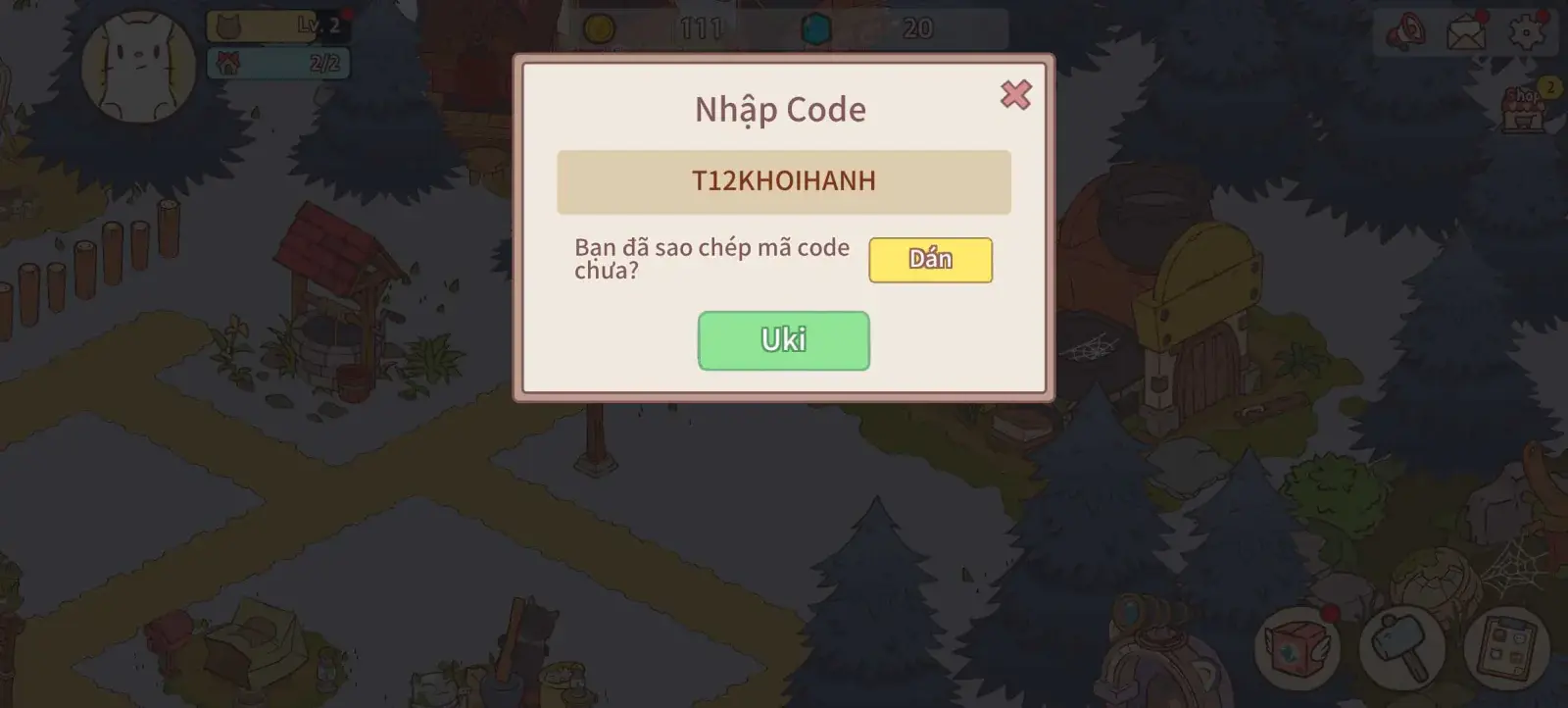 Bước 3 nhập code vào ô và nhấn chọn “Uki”