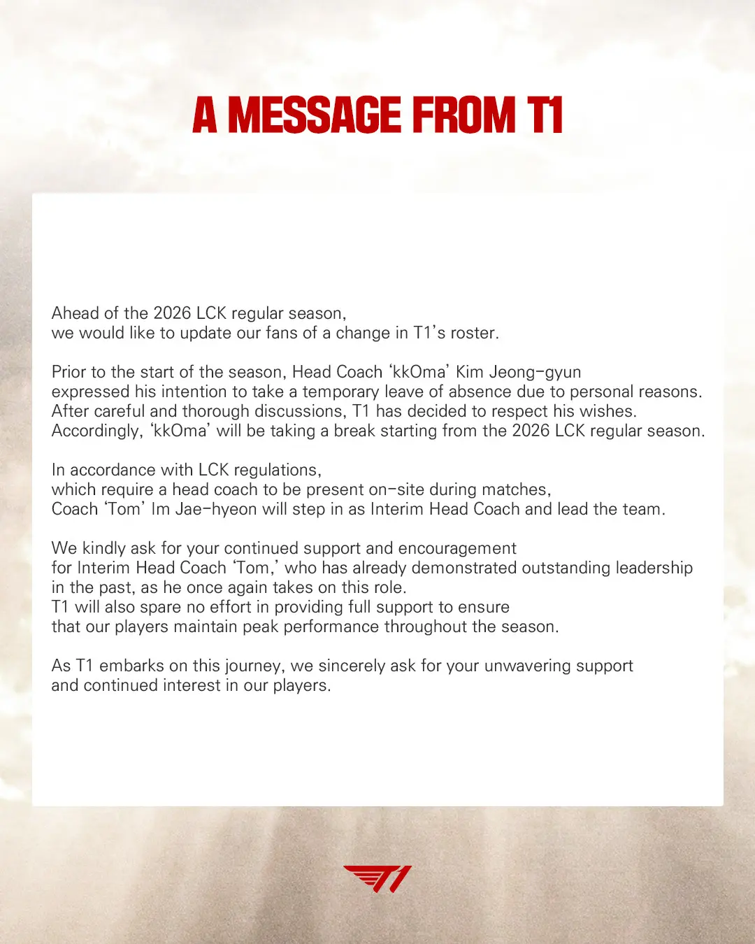 T1 chính thức thông báo chia tay HLV KkOma (Ảnh: Người Đưa Tin)