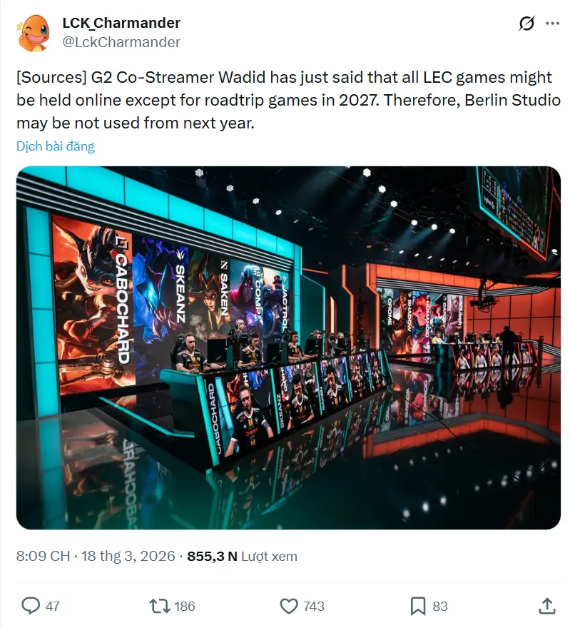 Theo chia sẻ từ Wadid, giải đấu LEC từ năm 2027 có thể chuyển sang online (Ảnh: Người Đưa Tin)