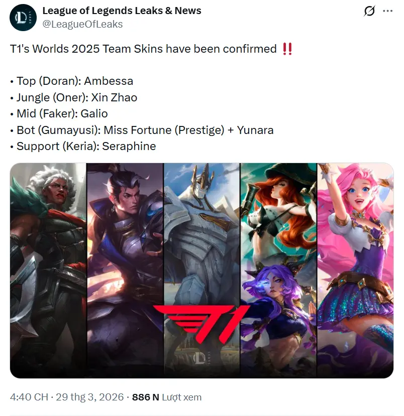 Bộ skin CKTG 2025 của T1 (Ảnh: Người Đưa Tin)